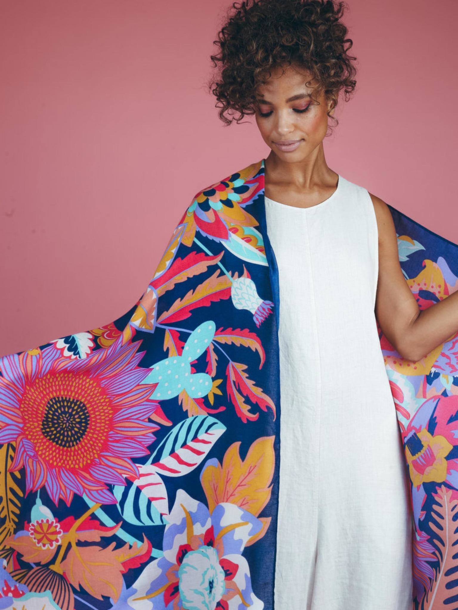 Powder UK Navy Fantasy Floral Print Scarf