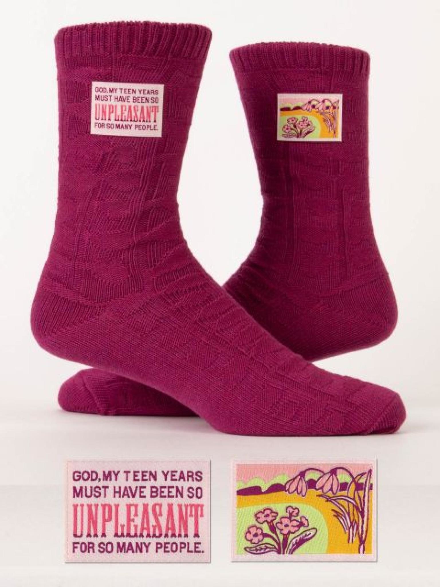 Blue Q God, My Teen Years Tag Socks