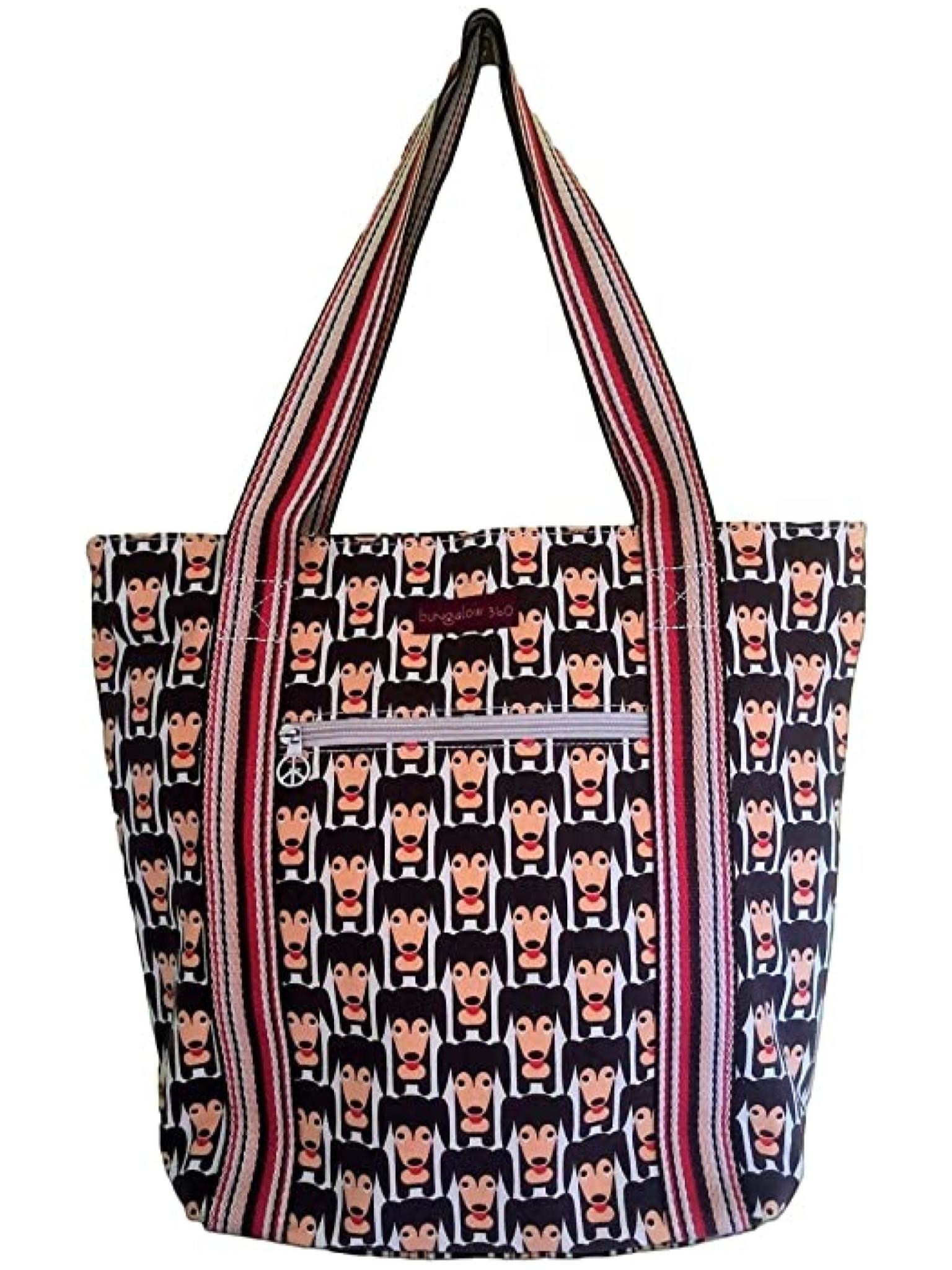 Bungalow 360 Canvas Striped Tote Happy Dog