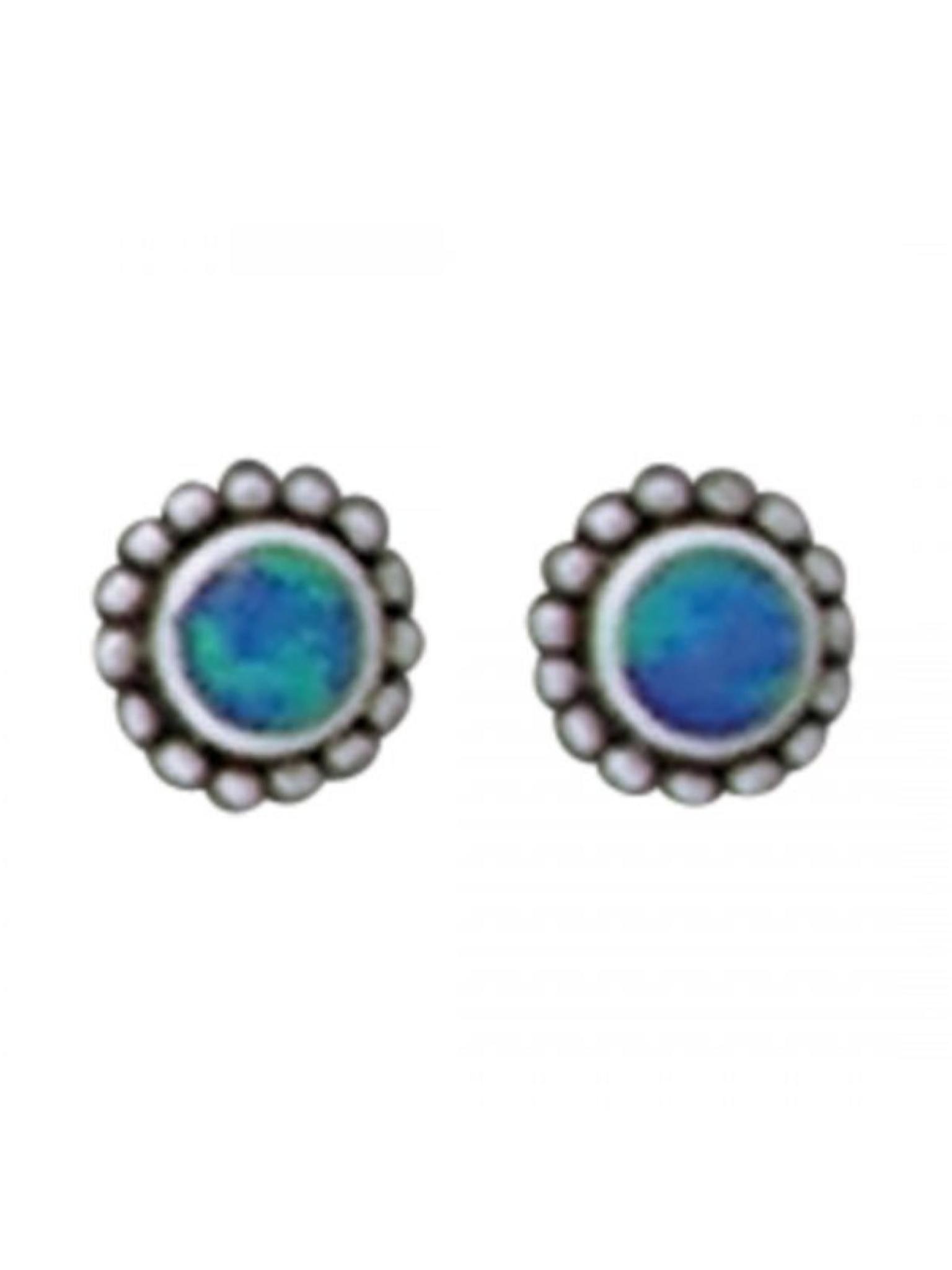 Acomo Jewelry Blue Opal Inlay Beaded Circle Stud Earring