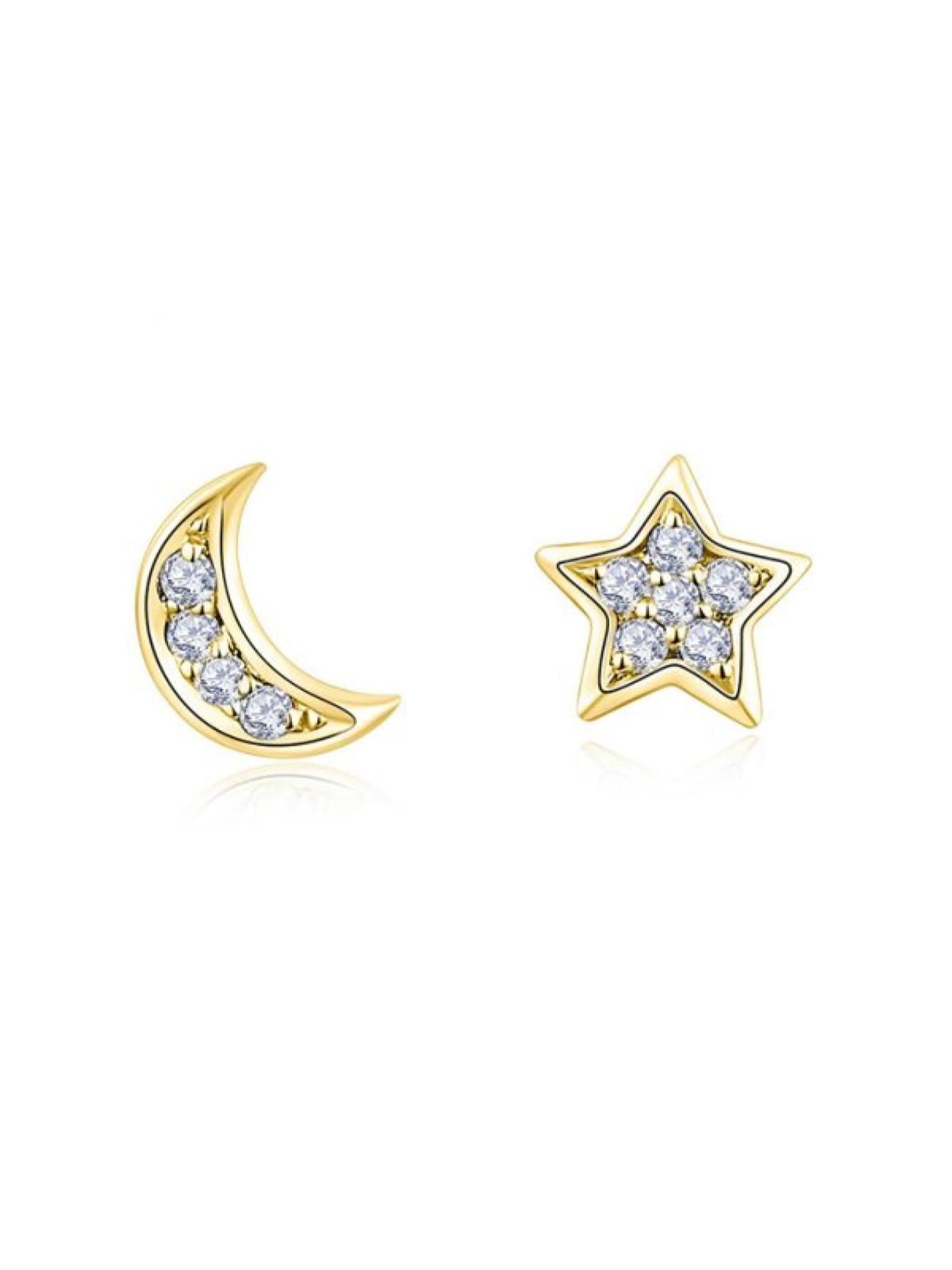 Acomo Jewelry 18K Gold Plated CZ Moon & Star Stud Earring