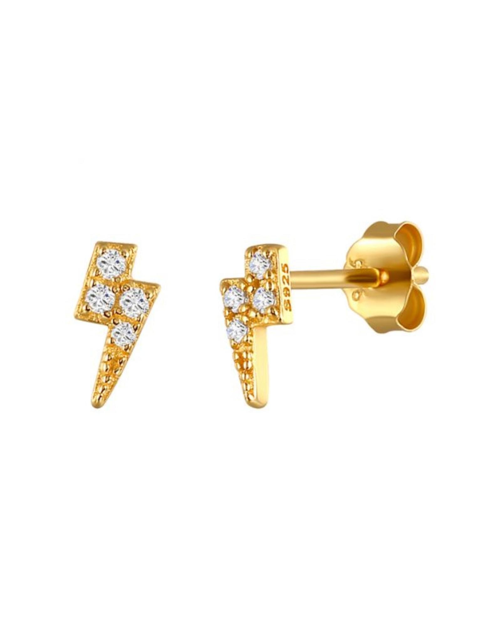 Acomo Jewelry 18K Gold Plated CZ Lightning Bolt Stud Earring