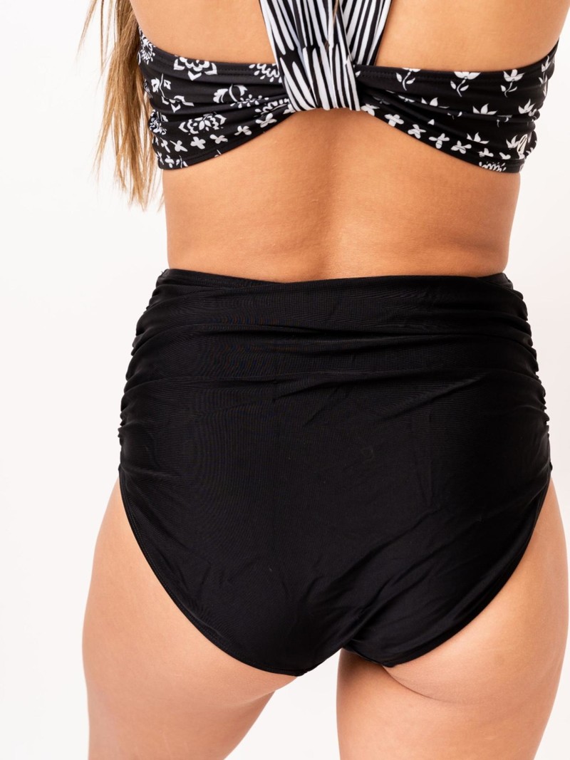 nani Swimwear Black Ruched High Rise Bottom