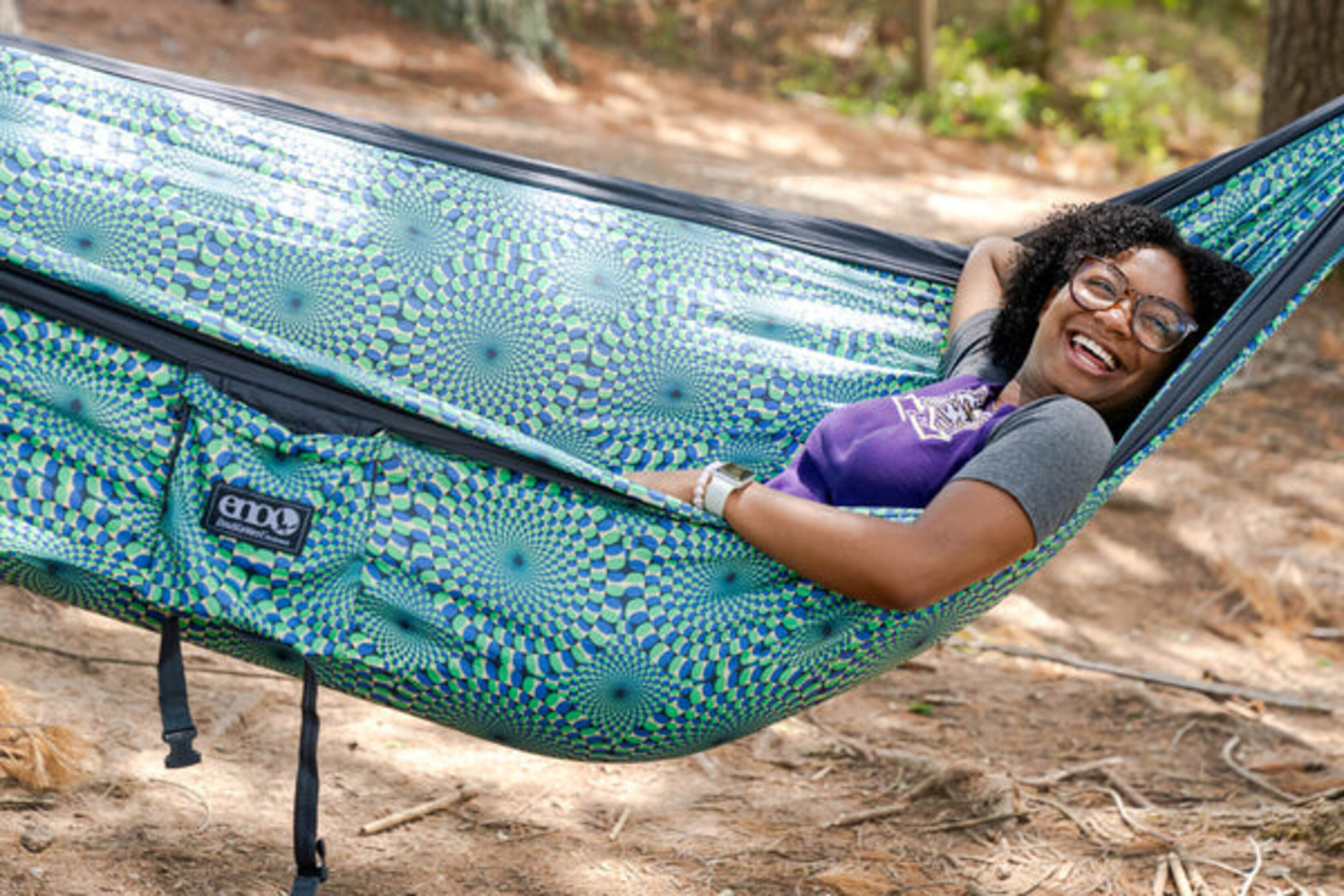 ENO DoubleNest Print Hammock Optical Illusion/Charcoal - Chatham Outfitters