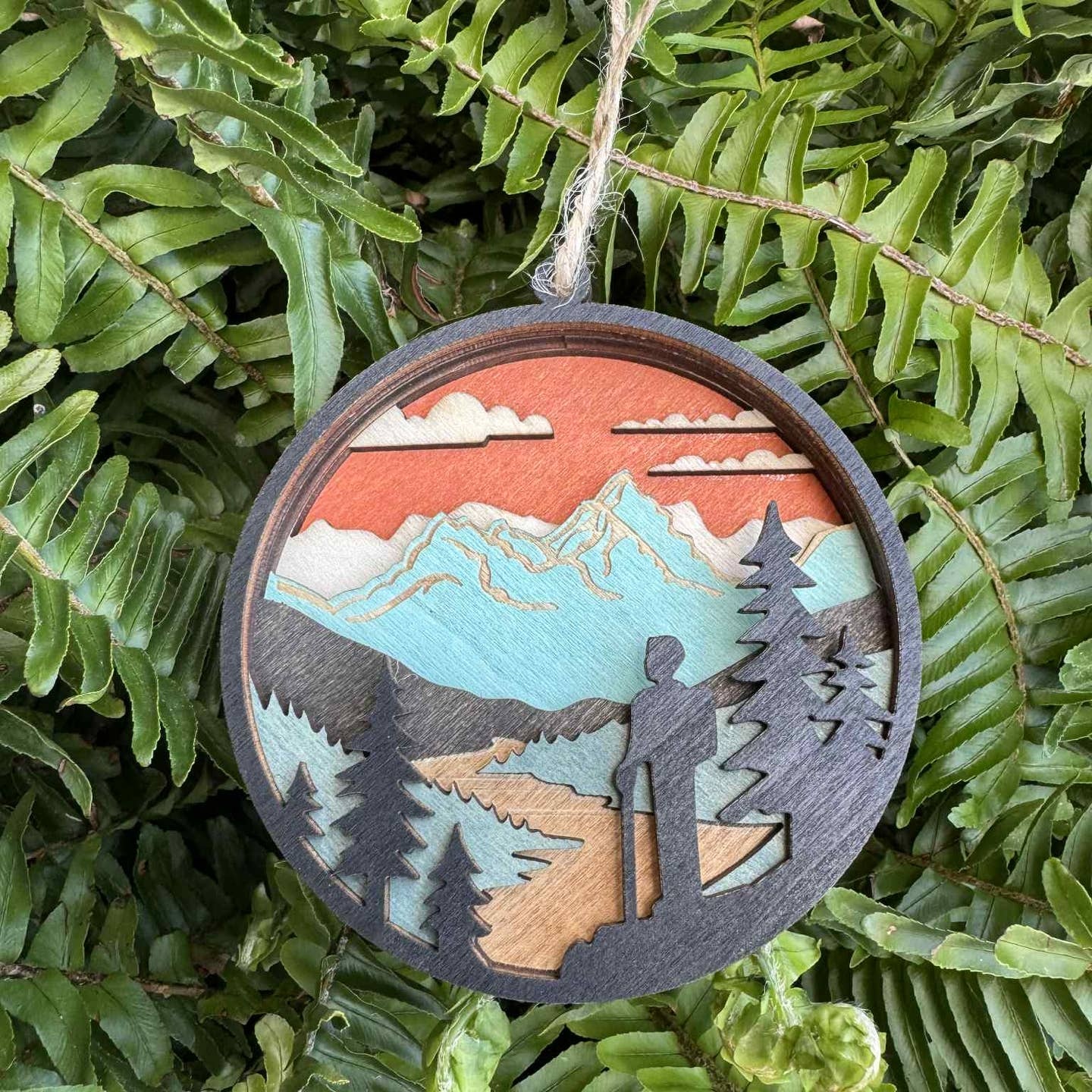 Wilusz Way Hiker & Mountains - Round  Ornament