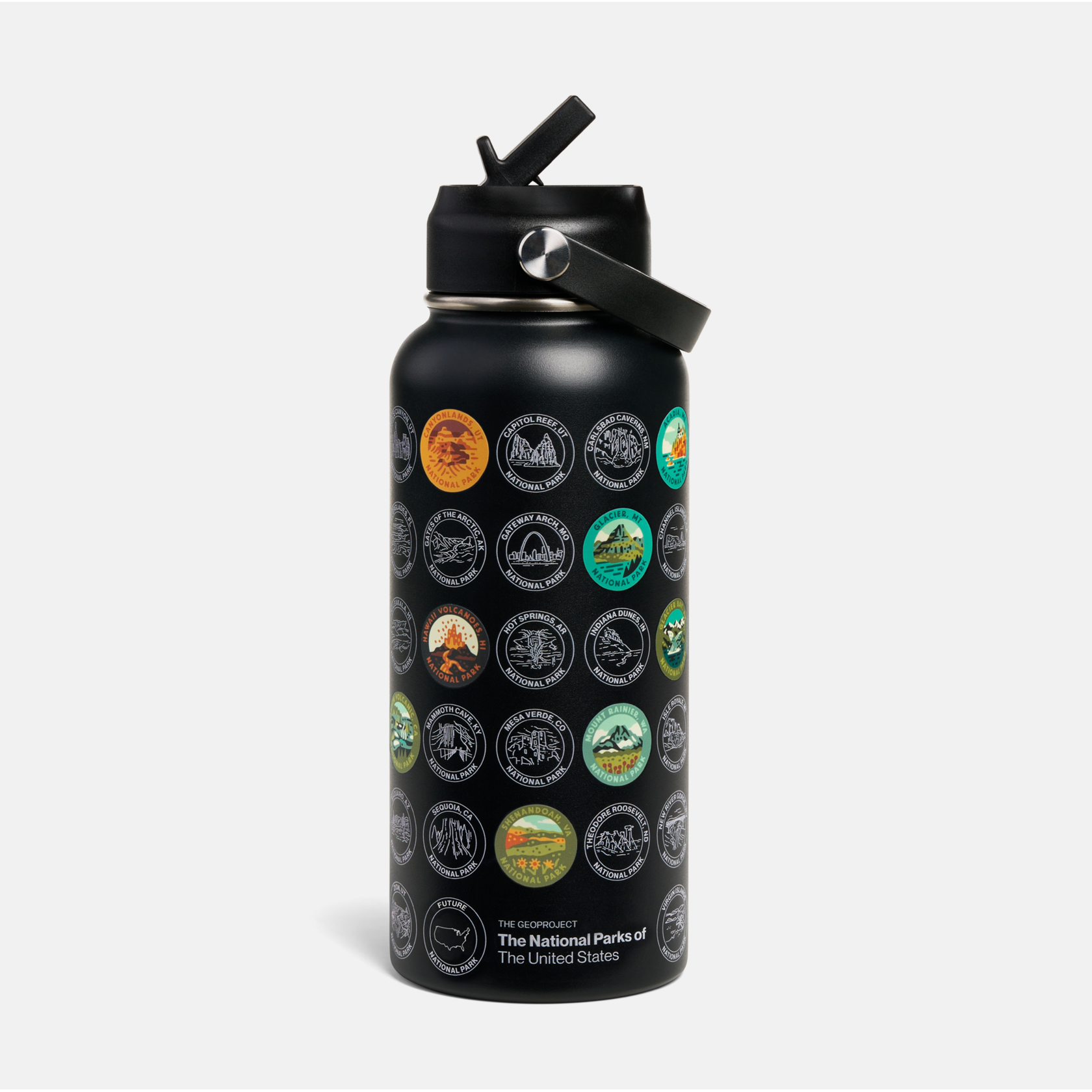 National Parks Insulated Sticker Bottle 32oz - Black - Chatham Outfitters