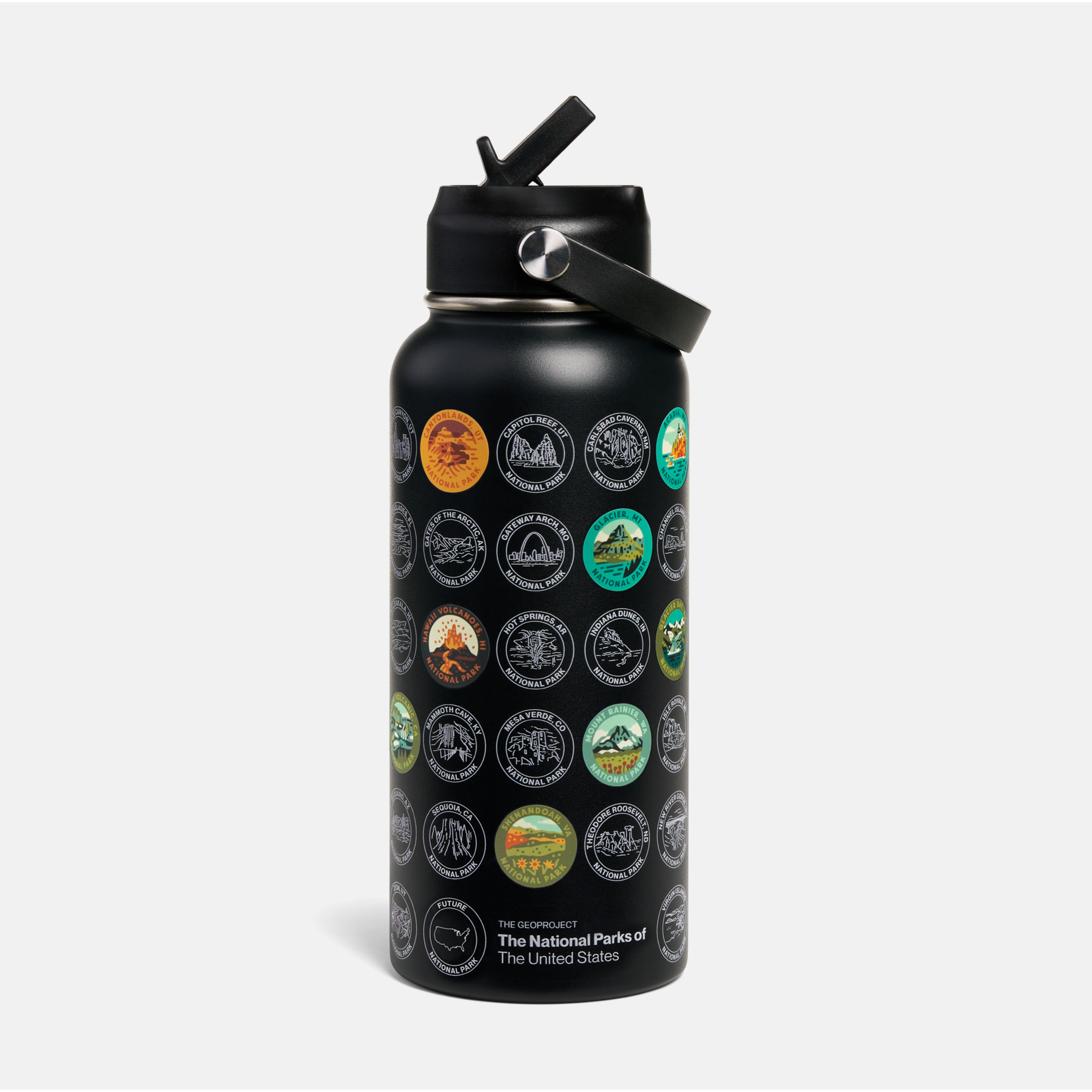 National Parks Insulated Sticker Bottle 32oz - Black - Chatham Outfitters