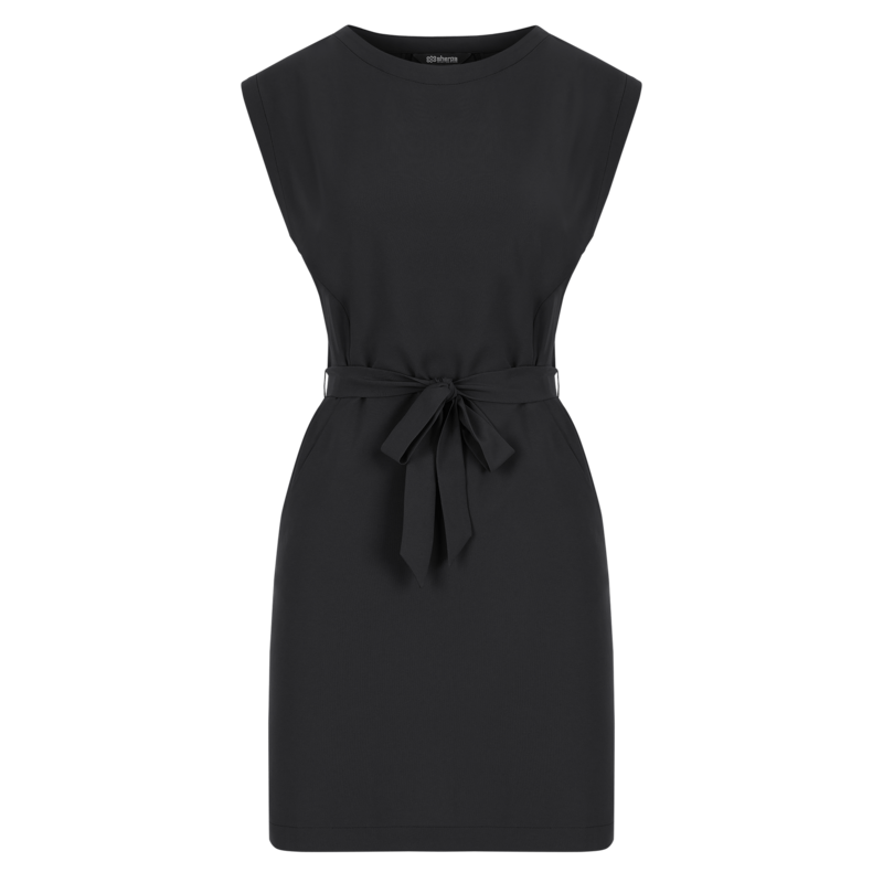 formal black dresses for weddings Plus-Size Black Wedding-Guest Dress with Cap Sleeves– PromGirl main image 0