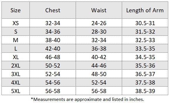 Holiday Sweater Size Chart
