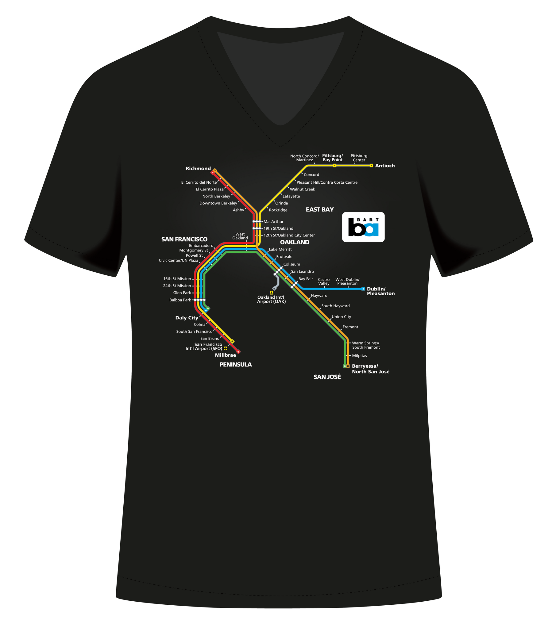BART System Map Ladies V-Neck T-Shirt