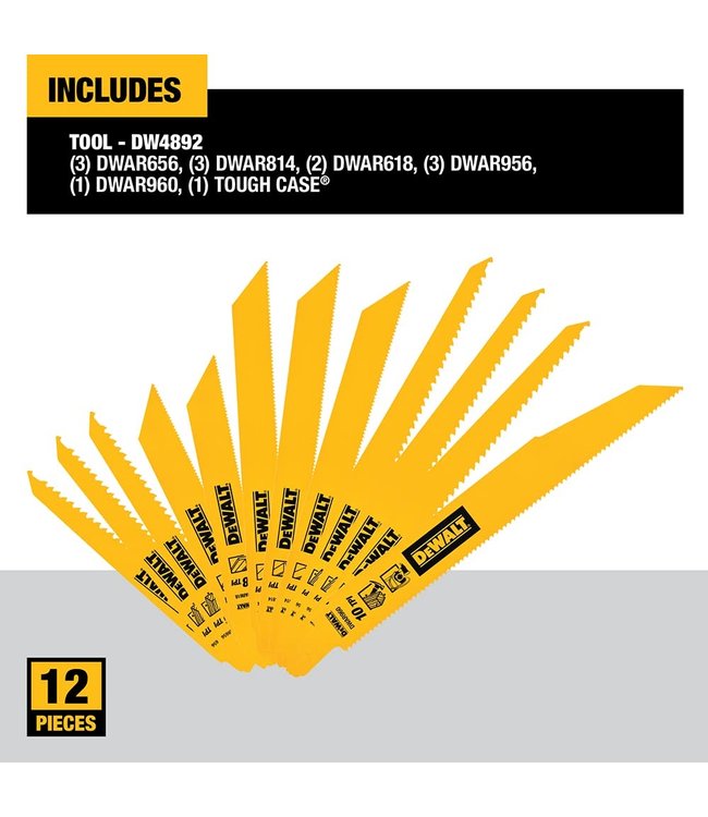 DEWALT Lames de scie alternative DeWalt, ensemble de 12 pièces, bimétal, démolition   DW4892