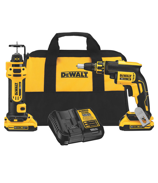 DEWALT Ensemble visseuse pour cloisons sèches sans balai et découpeuse pour cloisons sèches 20 V MAX (2,0 Ah) DCK263D2