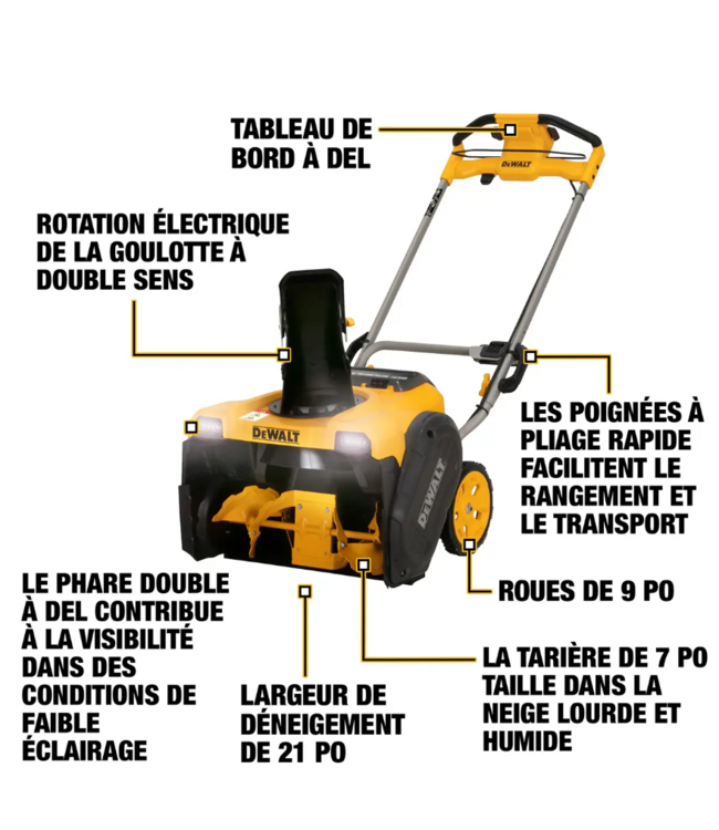 DEWALT DCSNP2142Y2-CA , Souffleuse à neige sans fil à un étage 60 V MAX de 21 po avec 2 batteries FLEXVOLT de 12,0 Ah et 2 chargeurs