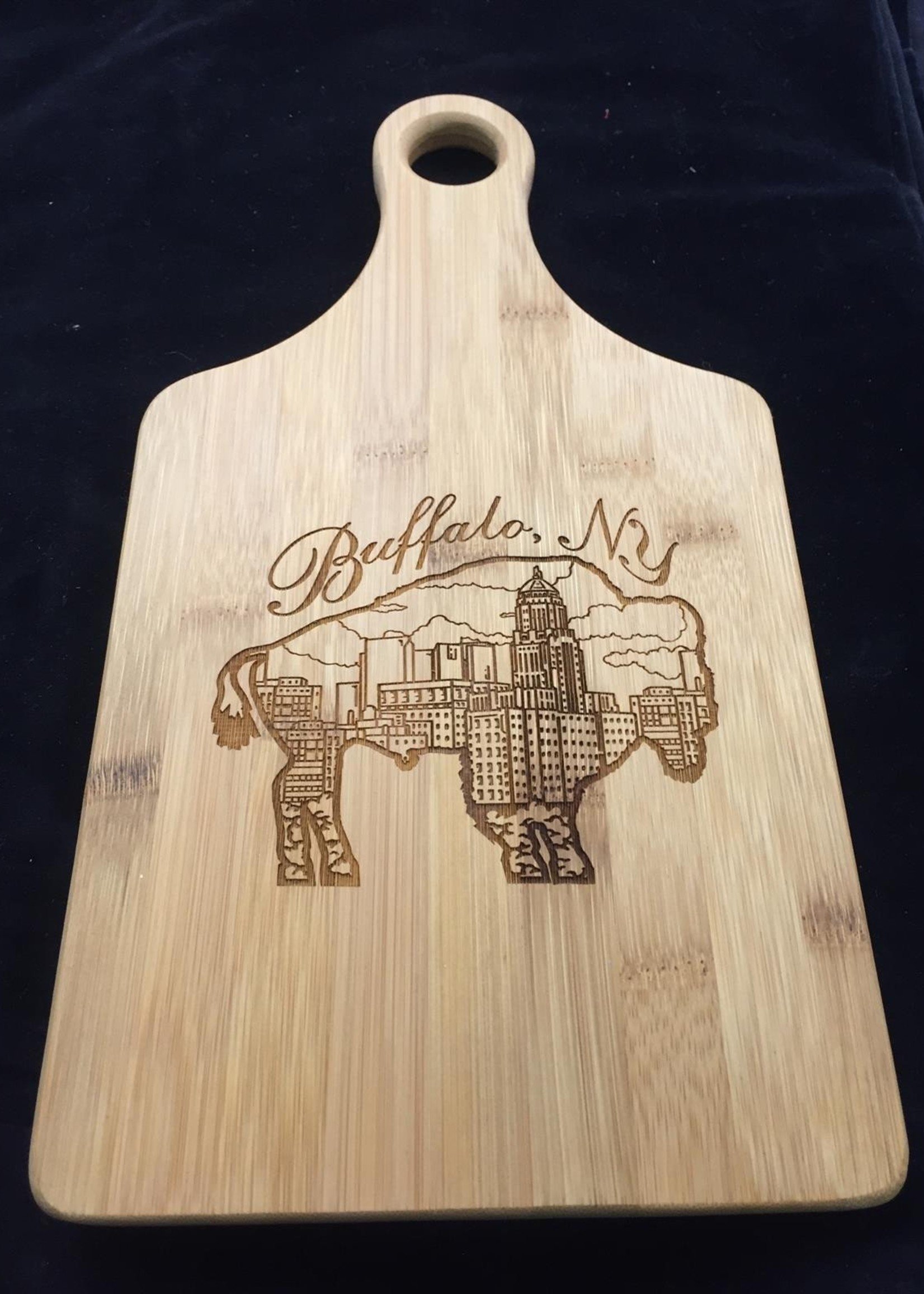 LASER ENGRAVED WOOD BUFFALO CUTTING BOARD WITH HANDLE