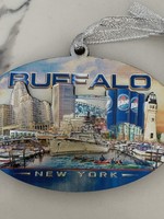 DUAL LEVEL FOIL BUFFALO SKYLINE ORNAMENT WITH RIBBON