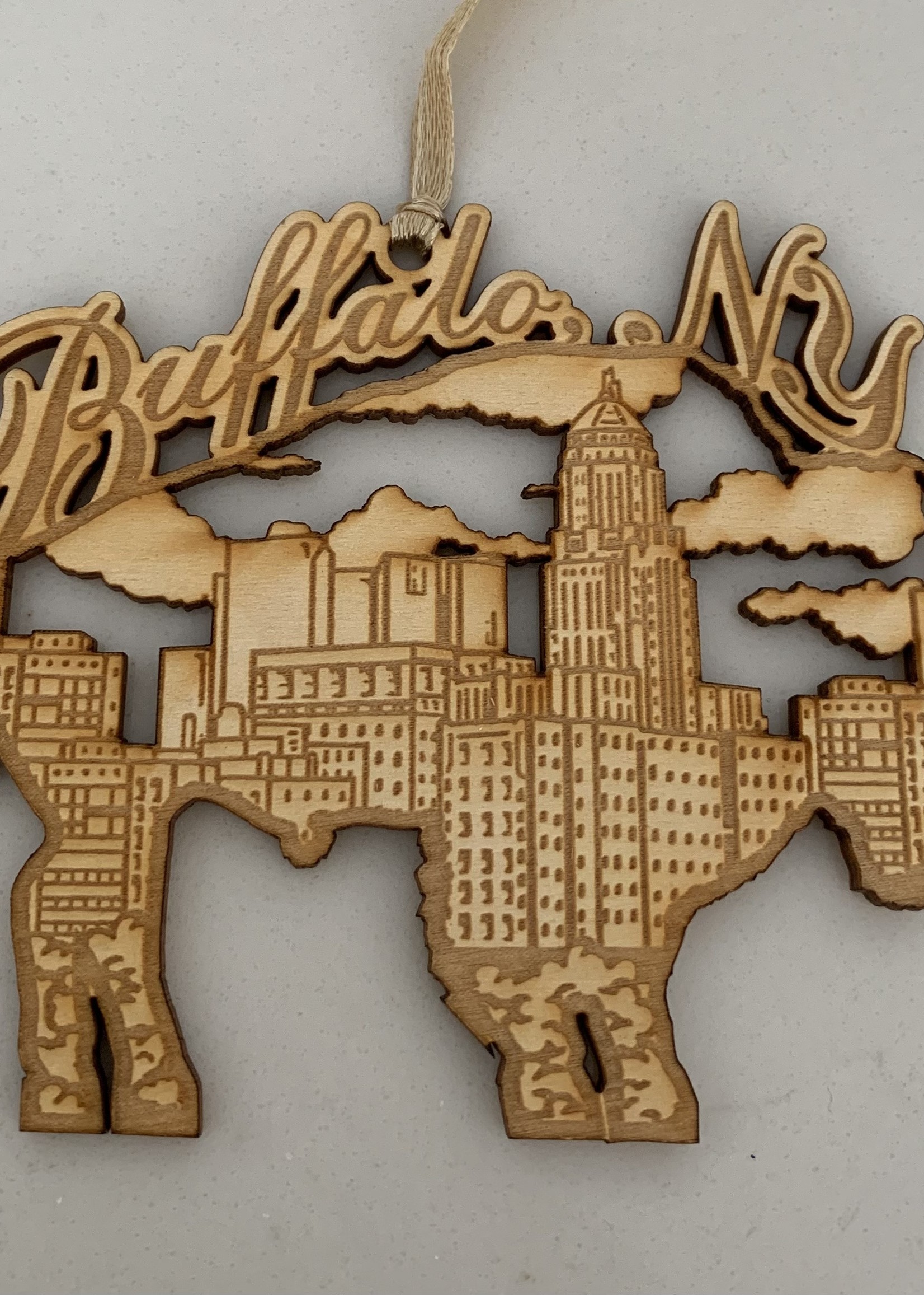 LASER CUT WOOD BUFFALO SKYLINE ORNAMENT