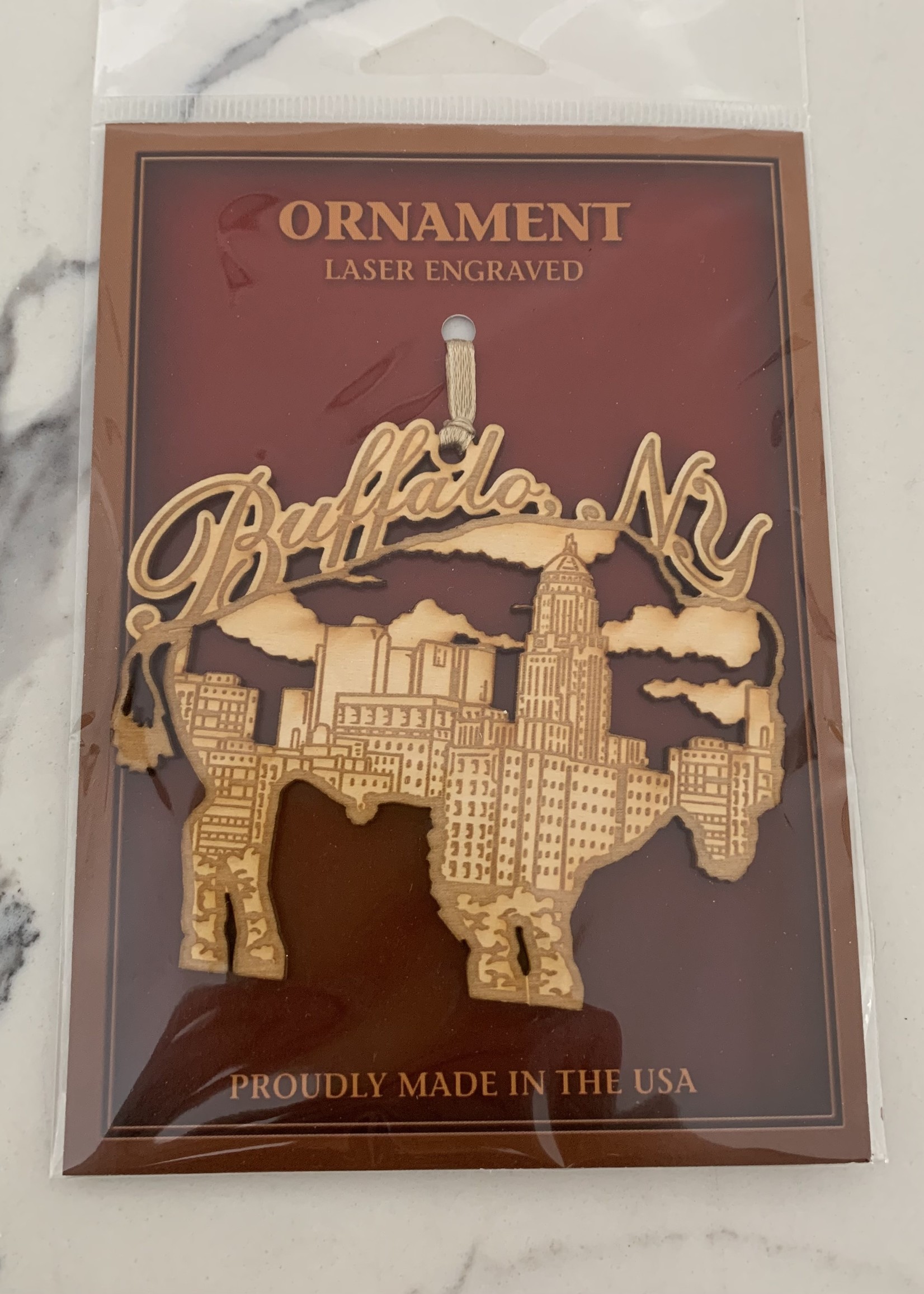 LASER CUT WOOD BUFFALO SKYLINE ORNAMENT