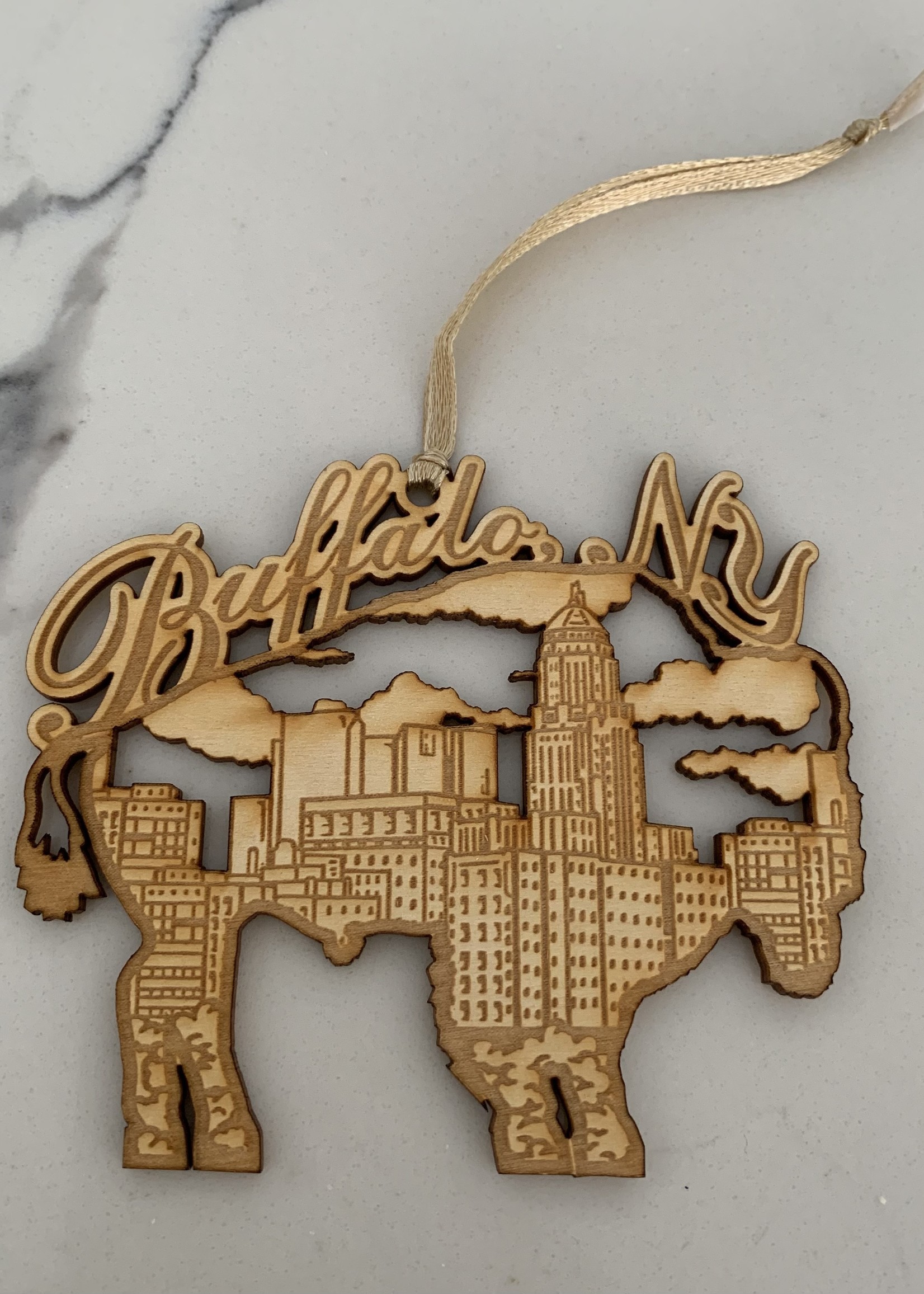 LASER CUT WOOD BUFFALO SKYLINE ORNAMENT