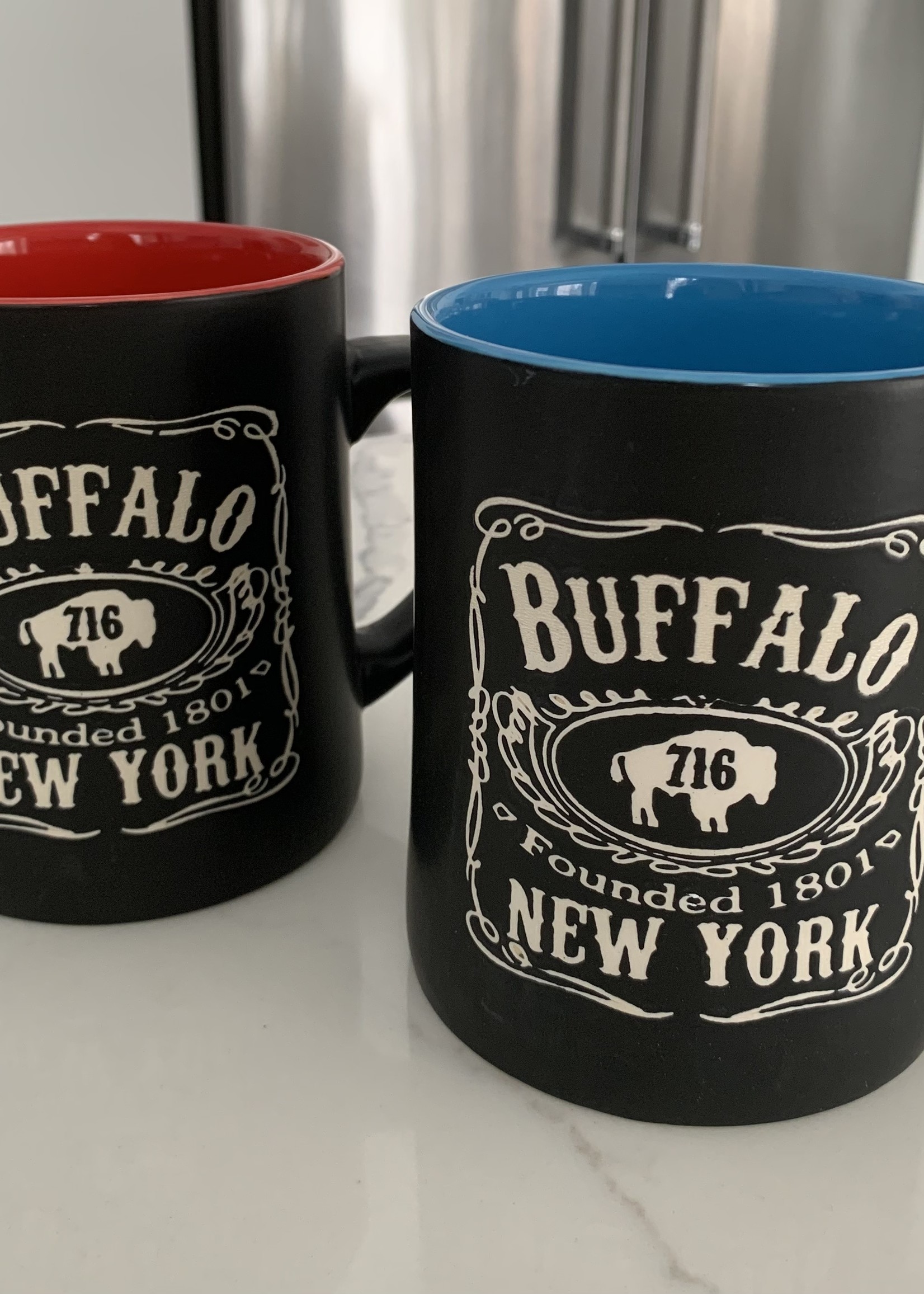 BUFFALO, NY JD WHISKEY LABEL MUG BLUE