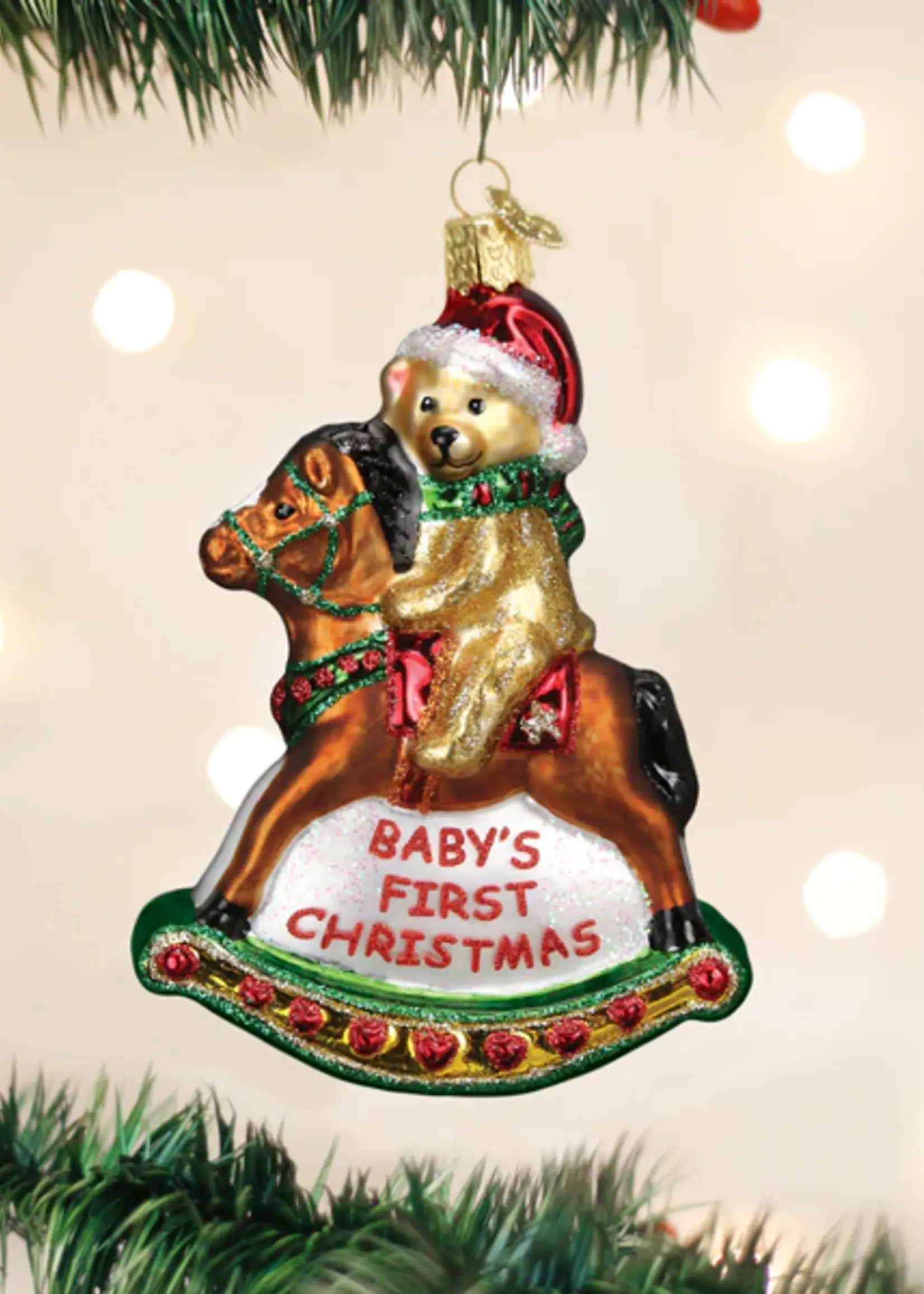 OLD WORLD CHRISTMAS BABY'S FIRST CHRISTMAS ROCKING HORSE ORNAMENT