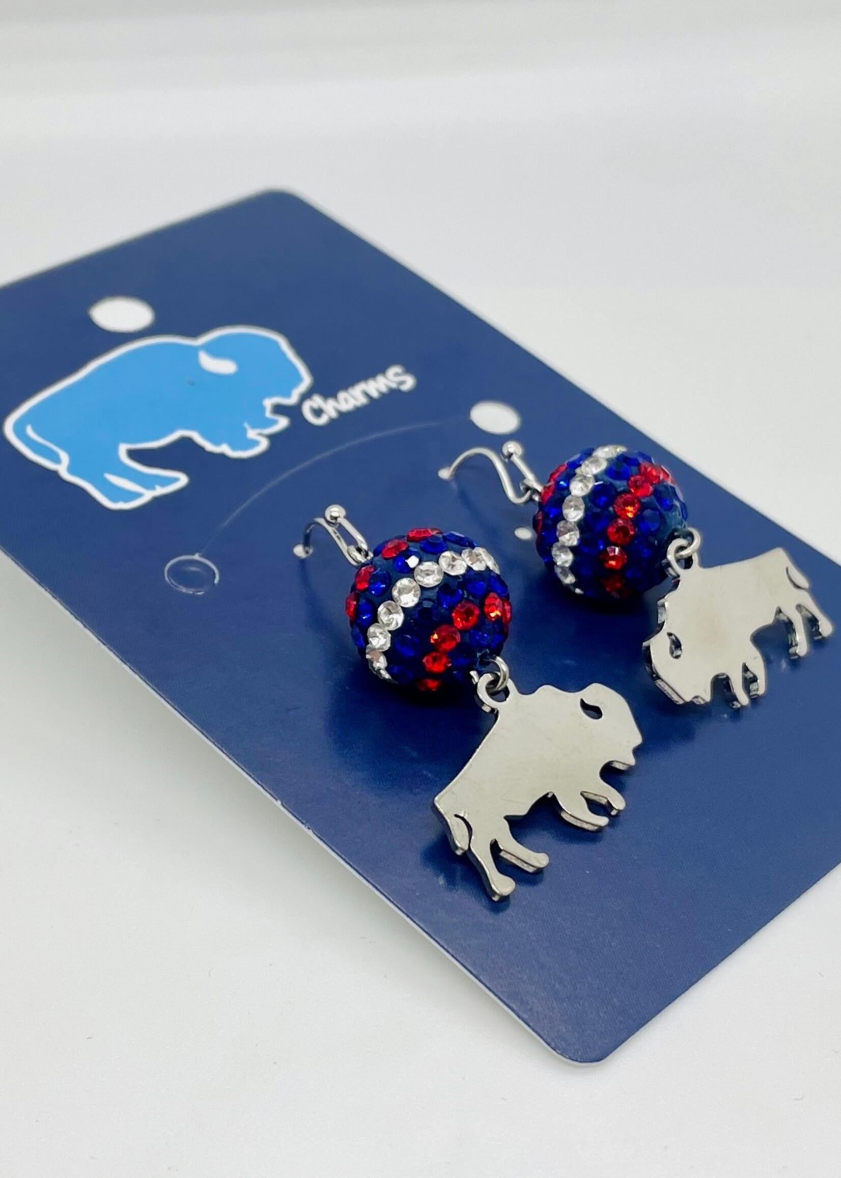 BUFFALO BILLS GLITTER BALL EARRINGS
