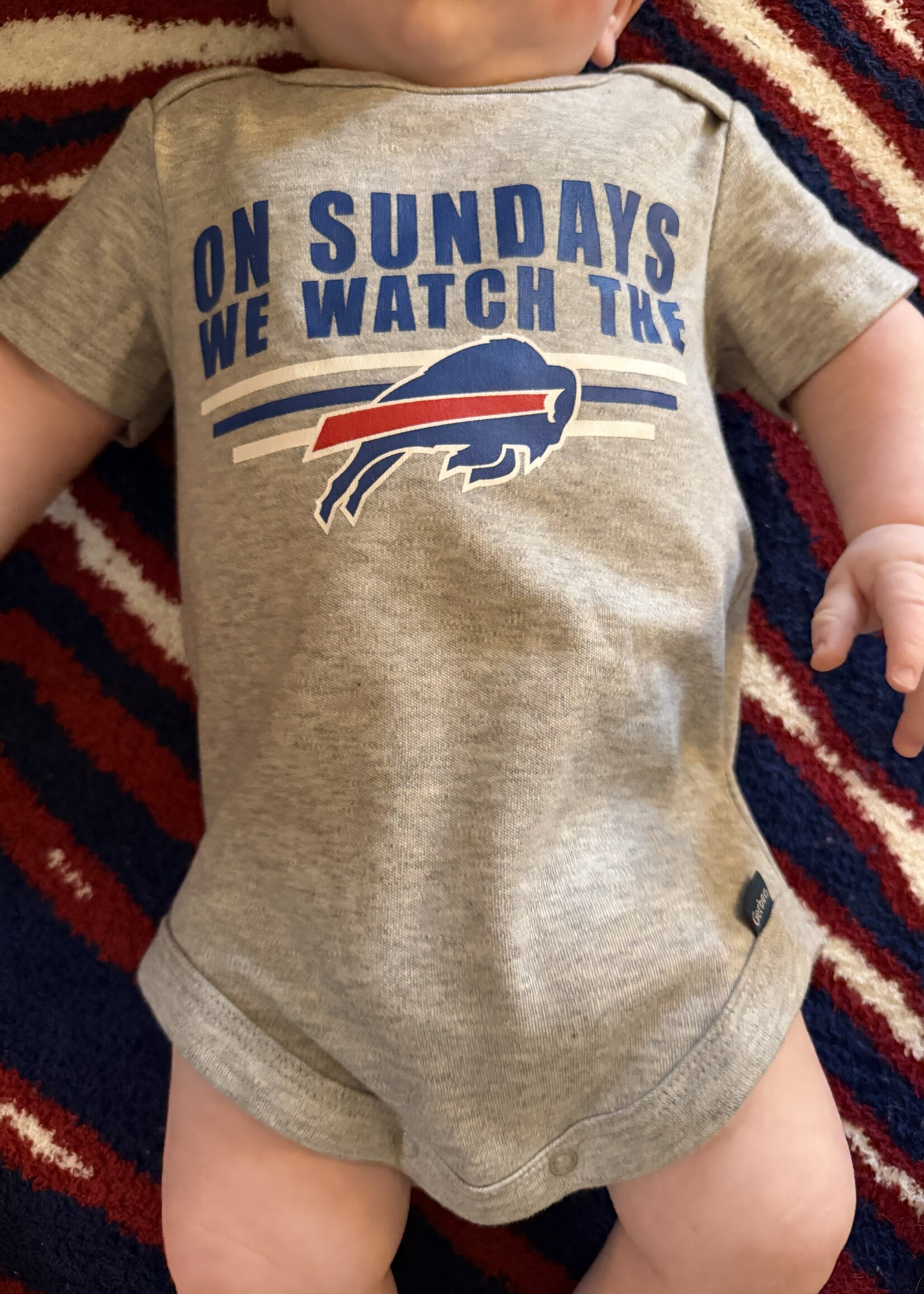 BUFFALO BILLS  "ON SUNDAYS" ONESIE 3-6mo