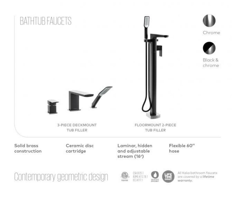 Kalia Kalia Grafik 3-Piece Deckmount Tub Filler w/ Handshower w/ R.I.