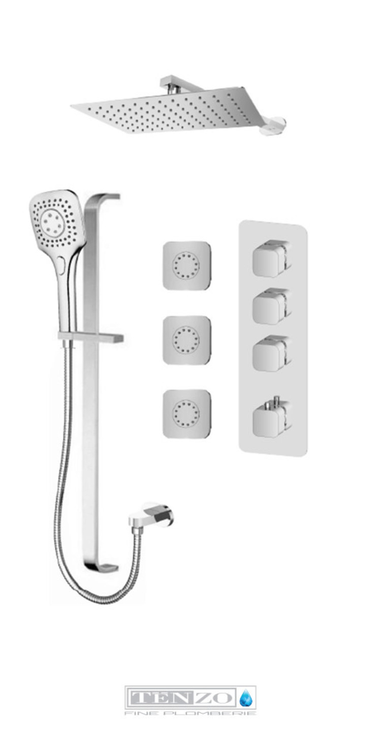 Tenzo Tenzo Quantum Chrome Thermostatic Shower Kit w Rain/Hand/Body Jets