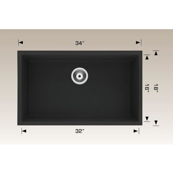 Bosco Bosco 34"x18"x9.5 Single Bowl Granite Undermount Kitchen Sink- Black