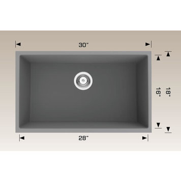 Bosco Bosco 30"x18"x9" Single Bowl Granite Undermount Kitchen Sink- Grey