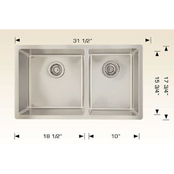 Bosco Bosco 31.5"x18"x9" 60/40 Double Bowl Stainless Steel Undermount Kitchen Sink