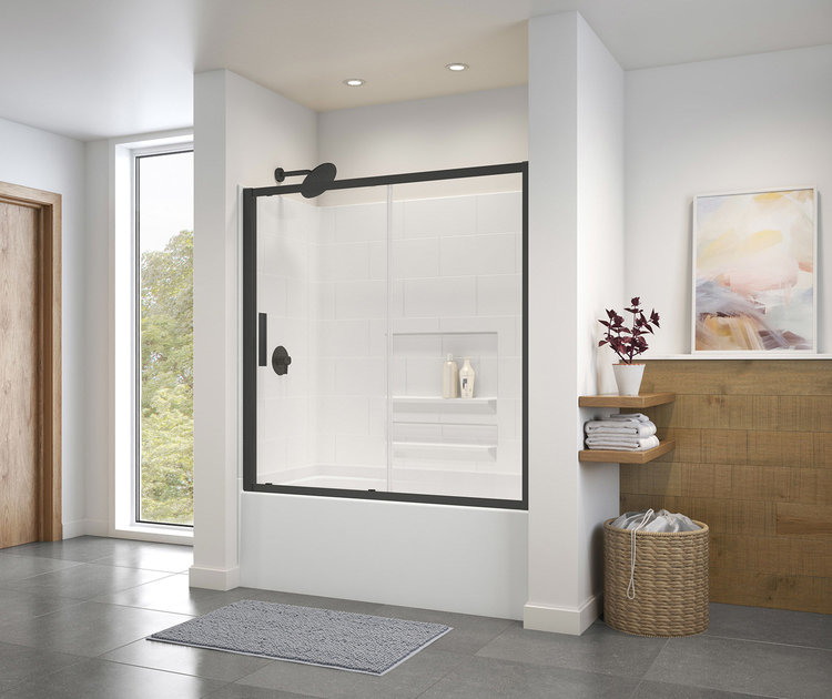 Maax Maax Connect 57-58 1/2" x 57 in. 6mm Sliding Tub Door- Clear glass in Matte Black