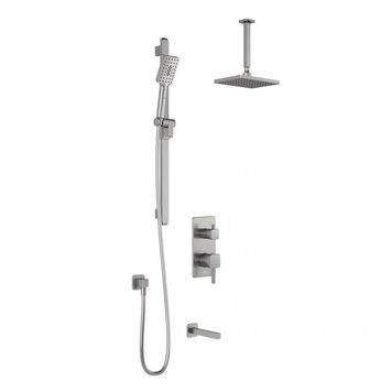 Kalia SquareOne 3-Way Thermostatic Shower Kit w/ Ceiling Arm- Pure Nickel