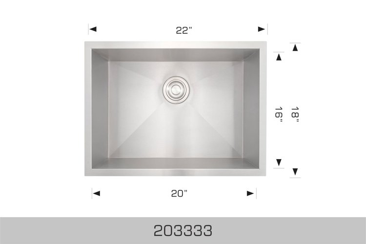 Bosco Bosco 22"x18"x9" Single Bowl Zero Radius Stainless Steel Undermount Kitchen Sink