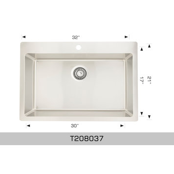 Bosco Bosco 32"x21"x9" Single Bowl Stainless Steel Drop-In Kitchen Sink