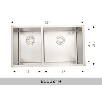 Bosco Bosco 33"x18"x10" 60/40 Double Bowl Stainless Steel Undermount Kitchen Sink- Right Side