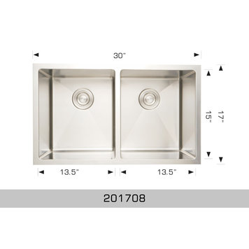 Bosco Bosco 30"x17"x9" 50/50 Double Bowl 16-Gauge Stainless Steel Kitchen Sink PLUS