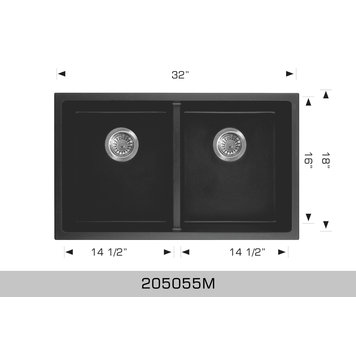 Bosco Bosco 32"x18"9.5" 50/50 Double Bowl Granite Undermount Kitchen Sink
