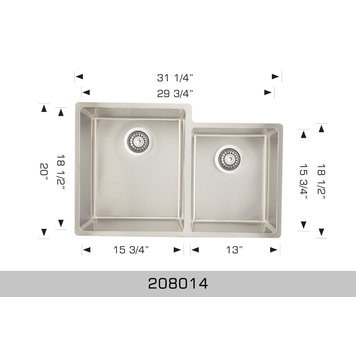 Bosco Bosco 31.25"x20"x9" 60/40 Double Bowl Stainless Steel Undermount Kitchen Sink