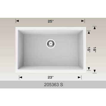 Bosco Bosco 25"x18"x9.5" Single Bowl Granite Undermount Kitchen Sink- White