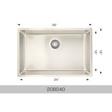 Bosco Bosco 26"x18"x8" Single Bowl Stainless Steel Undermount Kitchen Sink