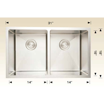Bosco Bosco 31"x18"x7.5" 50/50 Double Bowl Stainless Steel Undermount Kitchen Sink