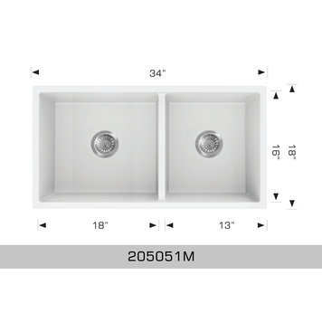 Bosco Bosco 34"x18"x9.5 60/40 Double Bowl Granite Undermount Kitchen Sink- Black