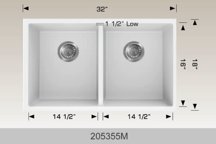 Bosco Bosco 50/50 Double Granite Undermount Sink 32" x 18"