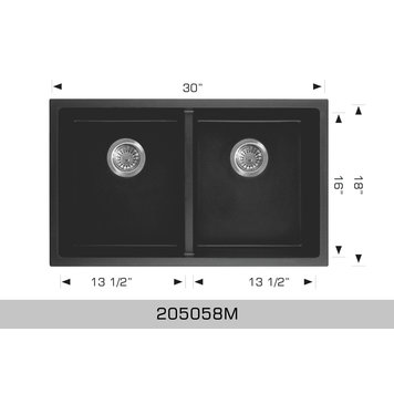 Bosco Bosco 30"x18"x9" 50/50 Double Bowl Granite Undermount Kitchen Sink