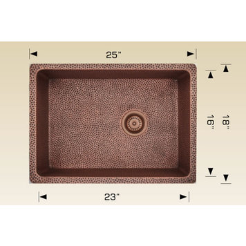 Bosco Bosco 25"x18"x8.5" Single Bowl Copper Undermount Sink