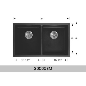 Bosco Bosco 34"x18"x9" 50/50 Double Bowl Granite Undermount Kitchen Sink