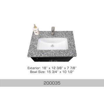 Bosco Bosco 18"x12"x8" Porcelain Rectangular Undermount Sink  White