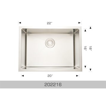 Bosco Bosco 22"x18"x10" Single Bowl Stainless Steel Undermount Kitchen Sink