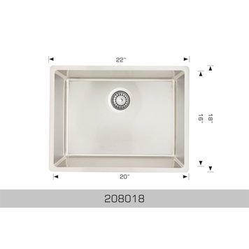 Bosco Bosco 22"x18"x9" Single Bowl Stainless Steel Undermount Kitchen Sink